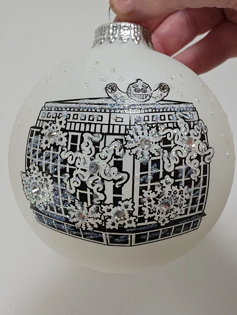 Saks Fifth Avenue White Glass Hand Painted Yeti Exclusive Holiday Ornament